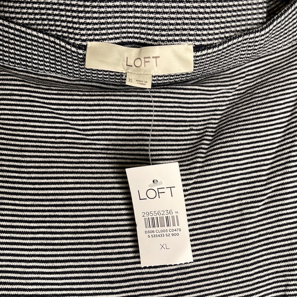 NEW LOFT Off Shoulder Knit Top Womens Large XL White Blue Striped Casual - Picture 6 of 8